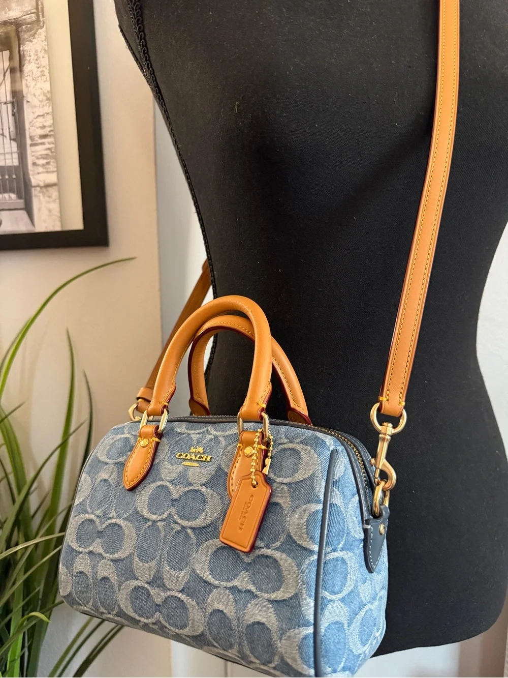 Coach Mini Denim Rowan Satchel/Crossbody Bag